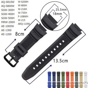 Silicone Rubber Watch Band Watch Strap 18mm for CASIO AE1200 / 1300 / 1000 W-219 Replacement Mens Wristband Bracelet Accessorie