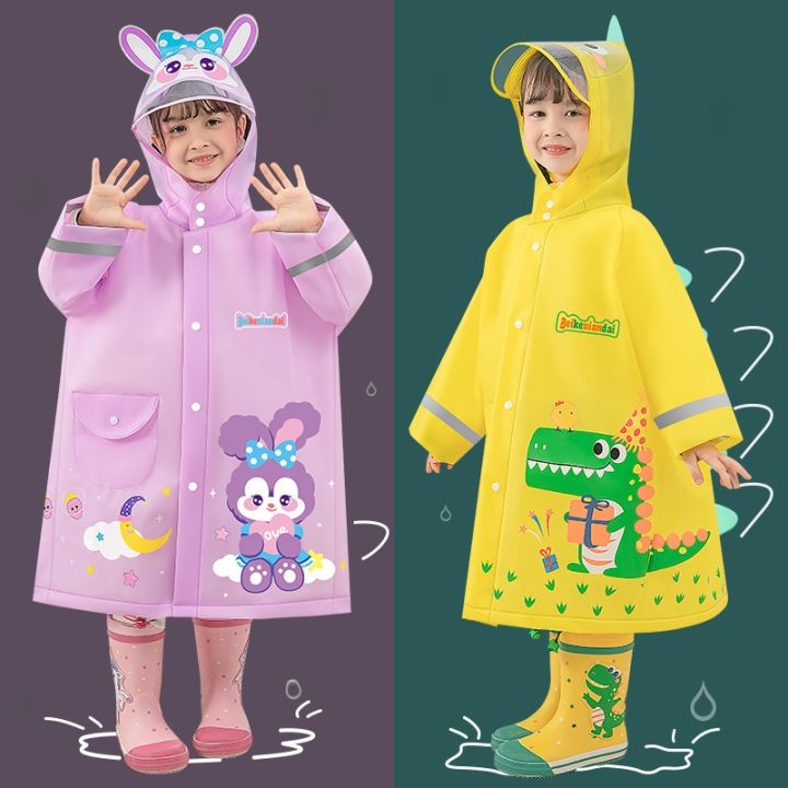 SUPIAN | Áo mưa trẻ em EVA dày dặn có mũ lớn phản quang, dây đeo túi 3D ...