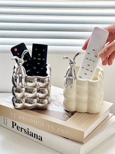 Ceramic Desktop Organizer Cream Style Remote Control Key Holder Cosmetic Brush Holder Tea Table Office Organizer Pen Holder