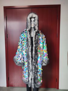 New LED Faux Fur Coat For Men With Hat Comfort Thickened Winter Coat Multi-scene Personalized Sequined LED Stage Ball Costume
