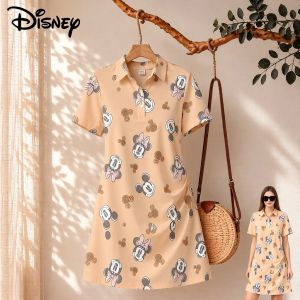 Disney | Womens Disney Mickey Mouse Print Polo Collar Dress 2026 Short Sleeve Elegant Gown New Casual Clothes for Ladies Cartoon Cuteore