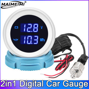 RYSJM | 52mm 2 in 1 Digital Fuel Level Meter + Voltage Water Temp / Oil Pressure Gauge Holding Tank Level Gauge Voltmeter for Car