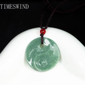 TIMESWIND Authentic A-type Jade Natural Tai Chi Peace Buckle Bean Green Pendant Women Men Necklace for Gift with Certificate