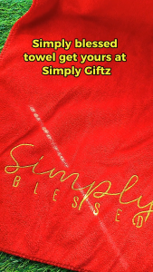 "Simply Blessed" Red Embroidered Towel - 30cm x 60cm