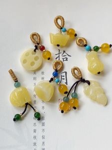 Authentic Second Generation Honey Amber Small Pendant Handmade Bracelet DIY Accessories Lotus Seed Bag Money Holder