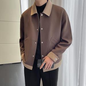 Trendy Splicing Coat Mens Spring and Autumn Fancy Polo Collar Jacket Lightly Mature Mens Clothing Casual Slim Fit Autumn Wear Tops