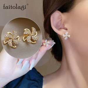 Small Windmill Zircon Stud Earrings For Woman Korean Shiny Rhinstone Jewelry Wedding Party Girls Luxury Accessories