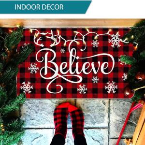VIKAMA Christmas Gnome Welcome Doormat Buffalo Plaid Faceless Gnome Anti‑Slip Entrance Floor Mat Xmas Holiday Home Decor