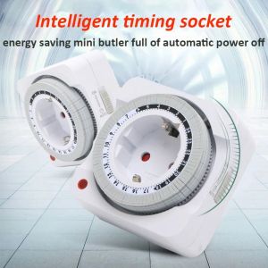 EU Plug 24 Hours Timer Switch Plug in Mechanical Grounded Programmable Smart Countdown loop Switch Socket Indoor Auto Power off