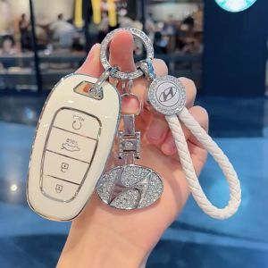 Ốp Chìa Khóa TPU Bảo Vệ Chìa Khóa Mạ Nhựa Huyndai Santafe Tucson 4 Nút Trắng Bạc 2021-2022-2023 otofunmoclan