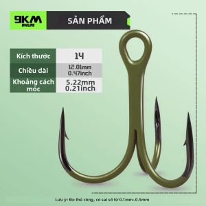 9KM DWLIFE | 10 Cái Móc Câu Cá 9KM Móc Ba Ngạnh Có Lớp Phủ Màu Xanh Quân Đội Dành Cho Cá Da Trơn Cá Vược Cá Hồi Nước Mặn Nước Ngọt Đầu Cong Tròn