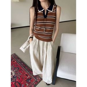 YUEZHONGWEI | Áo Dạ Cổ Polo Cam Sọc Ice Silk Slimming