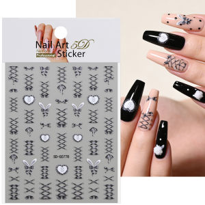 1Pcs 5D Red Bunny Ear Bow Lace-Up Nail Stickers Embossed French Ribbon Adhesive Nails Decals Sweet Bowknot Strap Manicure Slider