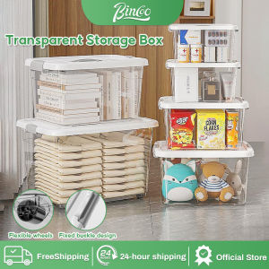 Bincoo Transparent Storage Box Toy Storage Container Box Plastic Storage Organizer with Handle and Wheels Stackable Home Clear Box for Clothes