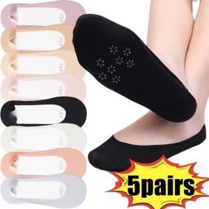 5Pairs Women Invisible Socks Summer Fashion Ladies Silicone Antiskid Ice Silk Seamless Breathable Cool Ankle Boat Socks
