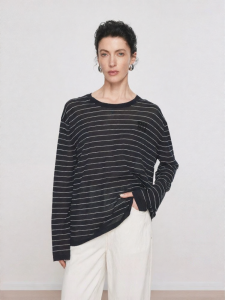 URLAZH | Lightweight Simple Striped Tunic Navy Blue