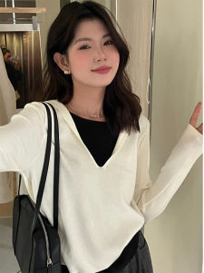 เสื้อสเวตเตอร์ถักแขนยาวทรงหลวมสไตล์อเมริกันสำหรับผู้หญิง ทรงเข้ารูป ทรงปกติ ฤดูใบไม้ผลิและฤดูใบไม้ร่วง