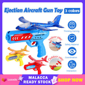 LED Airplane Launcher Toy with Light Throw Aeroplane Flying Foam Glider Toys Outdoor Kids Plane Gun Ejection Flying Toy