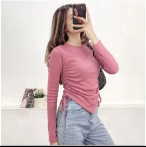 Aluna crop top kerut samping bahan knit snowy