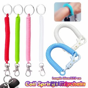 Coil Springs Keychain Retractable Leash Cord Lanyard Snap Hook multicolored