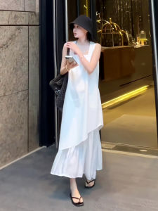 Váy Dài Không Đều Màu Trắng Thanh Lịch Mùa Hè 2025 Váy Dài Đuôi Cá Không Dây Phong Cách Mới Thiết Kế Không Đều Cho Nữ