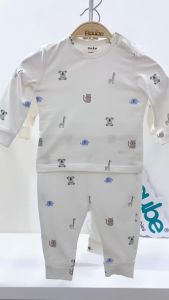 Bộ quần áo dài tay cúc bấm vai họa tiết trăng sao và thú cưng xinh xắn cho trẻ sơ sinh và trẻ nhỏ Boube Vải Cotton organic thoáng mát - Size 0-24M