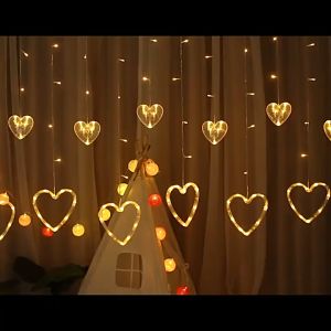 LAMPU GANTUNG TIRAI BESAR BENTUK HATI 4M LOVE HIASAN KAMAR AESTHETIC WARM WHITE 220V