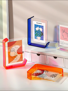 Acrylic Photo Frame L Shape Double Sided Transparent Tabletop Display Stand for 4R / 5R Photos INS Style