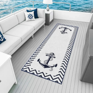 VIKAMA Nautical Anchor Outdoor Runner Rug Non-Slip Washable Floor Mat for Patio Boat Balcony Home Decor