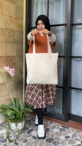 (BISA COD) Tote bag Polos Grosir Kanvas Tebal Premium Serat Twill Penutup resleting