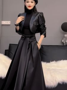 กระโปรงทรงเอเอวสูงสีพื้นแฟชั่นฤดูใบไม้ร่วง 2023 สำหรับผู้หญิง กระโปรงทรงเอเอวสูงสไตล์เกาหลี กระโปรงทรงเอเอวสูง