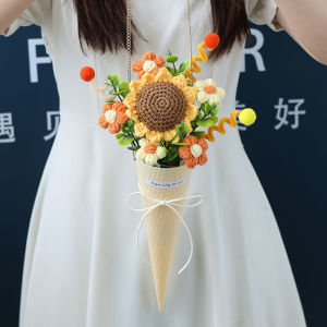 Creative Handmade Crochet Sunflower Bouquet Ice Cream Cone Teachers Day Gift Fresh Style Non-Customizable General Festival
