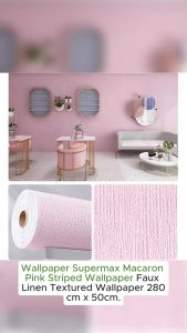 EHOME Macaron PINK Striped Wallpaper Faux Linen Textured Wall paper 280cm * 50cm Removable Self Adhesive Stick Contact Paper For Wall Cabinet Door Furniture Home Office Living Room Kitchen Bedroom Toilet Bathroom Restaurant Background
