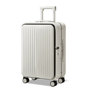 Aluminum Frame Luggage Suitcase 20 Inches Side Opening Travel Bag Mens Check-In Password Box Multi-Functional Carry-On Bag