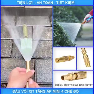 Đầu vòi xịt tăng áp bằng đồng rửa xe tưới cây điều chỉnh nhiều chế độ (kèm đai siết)
