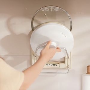 Johor Seller | Kitchen Wall-Mounted Aluminum Alloy Multi-Functional Punch-Free Wall Pot Lid Rack Cutting Board Towel Rack