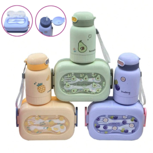 2 in 1 Cartoon Lunch Box with Water Bottle Sets: A Food Grade Compartment Portable Student Bento Box
