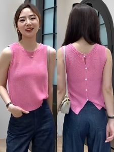 Pink Thin Knitting Camisole Women 2024 New Arrival Summer Outwear Fancy Unique Chic Sleeveless Tops