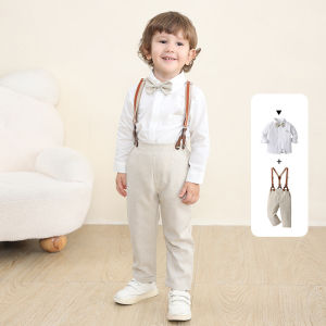 6 Size Baby Boy Suit Set Formal Suit for Boy Suit Wedding Long Sleeve White Boys Shirt and Pants 4 Pieces Boy Kids Clothes Set Birthday Party Flower Boy Wedding Suit Set Photoshoot Costume Age 0 1 2 3