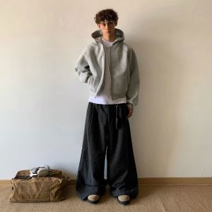 American Retro Boxy Heavyweight 480G Zipper Open Cardigan Sweatshirt Men Winter Trend Loose Space Cotton Hooded Jacket