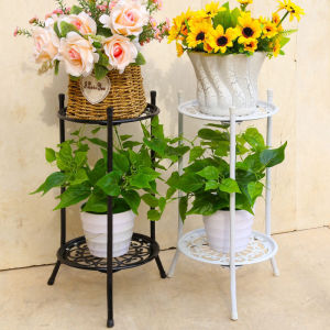 2 Tier Plant Stand Rack Metal Flower Plant Holder Decorative Pot Garden Container Round Support Indoor Outdoor Decor