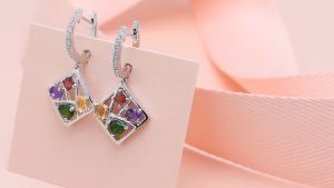 925เงินต่างหูรูปหยดน้ําธรรมชาติสีเหลืองโกเมน Amethyst Diopside อัญมณีแฟชั่น Mulit สีเครื่องประดับอย่างดีสําหรับของขวัญสตรี