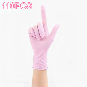 40/70/110PCS Disposable Light Pink Nitrile Gloves Household Cleaning Gloves Waterproof Suitable Food Processing Kitchen Tools