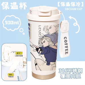 Large Capacity Stainless Steel 316 Anime Thermos Coffee Cup with Straw Men Women Students Portable Insulated Water Bottle