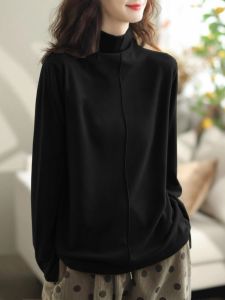 Autumn Winter Double-Sided Fleece Loose Simple Womens Casual Long Sleeve T-Shirt Korean Style Comfortable Versatile Base Layer Shirt