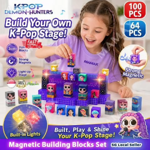 【SG Ready Stock】K-Pop Demon Hunters Magnetic Building Blocks Light-Up Stage Toy★64/100PCS✅Strong Magnets✅2cm Cubes✅Creative DIY Music Scene✅Kids Toy Gift✅Fast Local Delivery✅