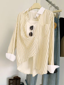 AMILUCK | Womens Loose Long Sleeve Chiffon Shirt Striped Casual Style Thin Sun Protection Outerwear Autumn New Arrival Fashion Top