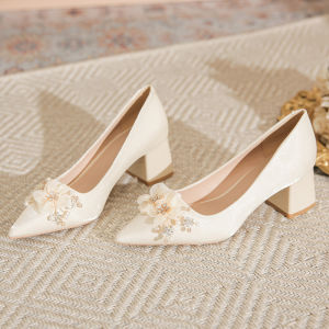 Spring Style French Pointed Toe Chunky Heel Womens Shoes Comfortable Soft Bottom Late Night Footwear Large Size 41-43