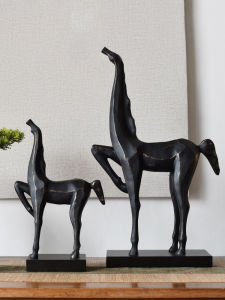 New Chinese Style Black Gold Bronze Imitation Sculpture Abstract Horse Statue Office Hotel Entrance Sales Office Soft Decoration Accessories