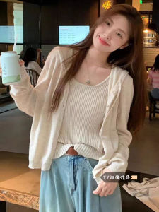 Chic Short Knitted Hat Sweater Womens Open Cardigan Stylish Two-Piece Design Korean Style Loose Fit Long Sleeve Winter New